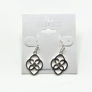 Lori’s Gifts Silver Tone Dangle Earrings Open Floral Drop Sensitive Ears Jewelry